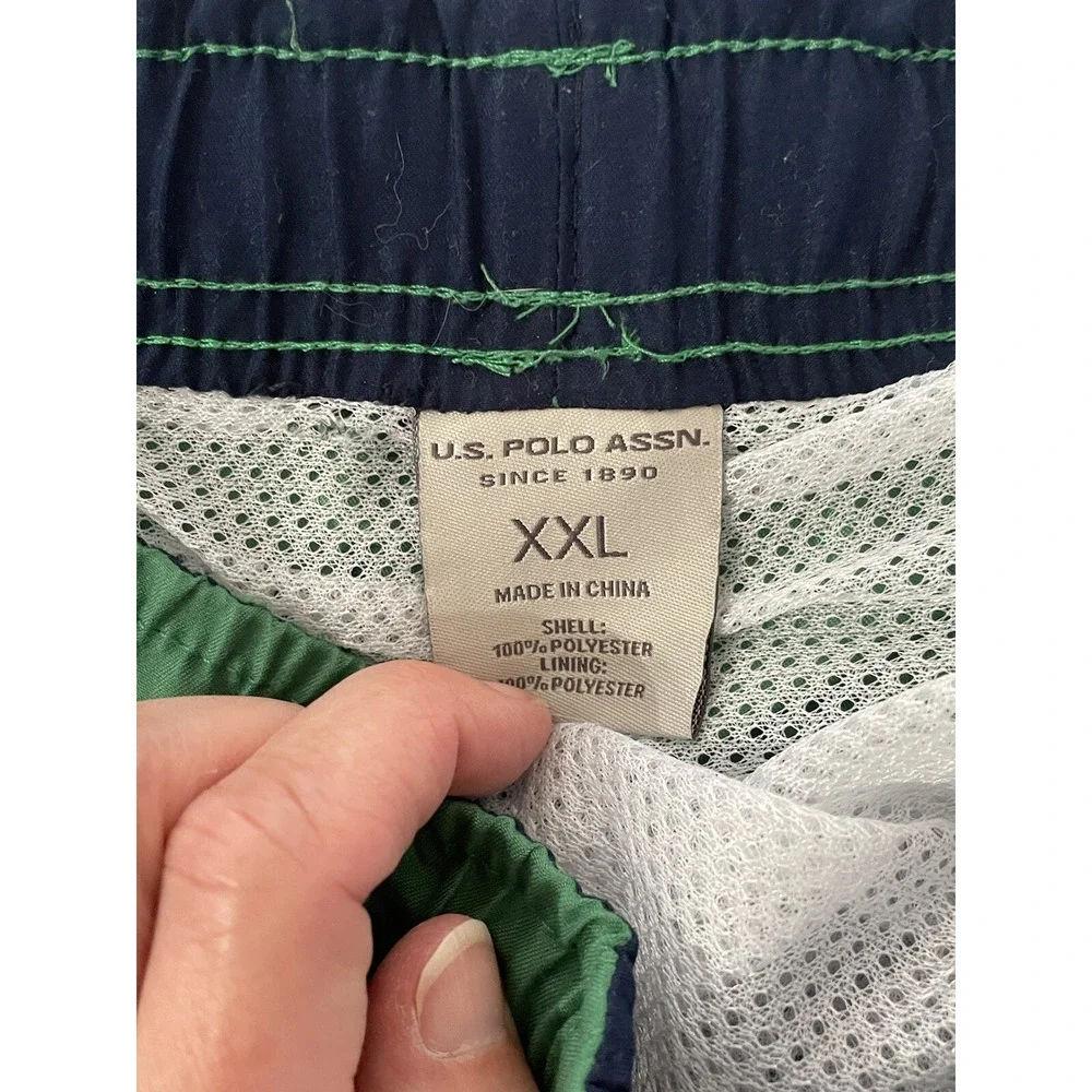 Men US Polo Assn Cargo Line Elastic Embroidered Swim Trunks XXL Green Blue White
